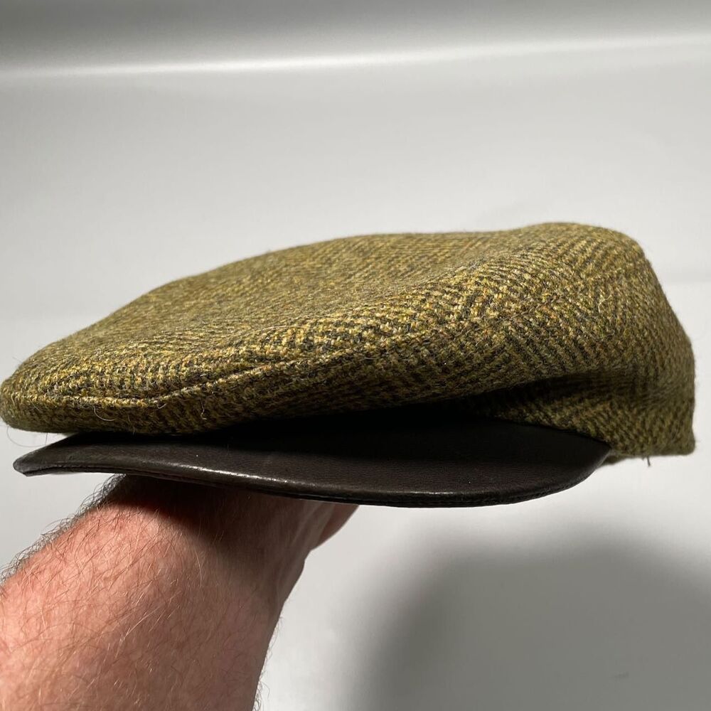 Orvis Wool Flat Cap Hat Leather Brim Made In USA Newsboy Cap Union Made S/M